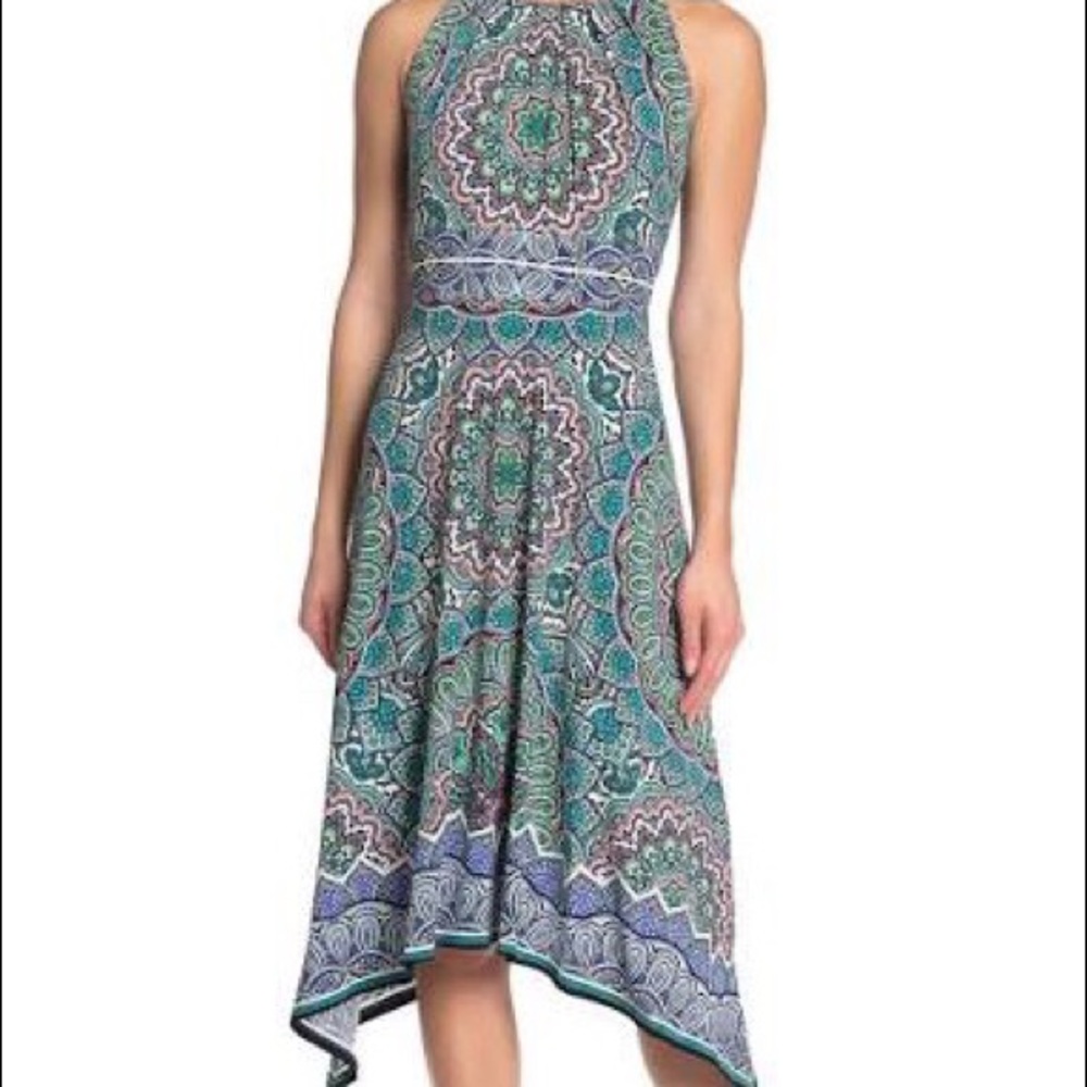 NWT London Times Pleated Neck Handkerchief Dress